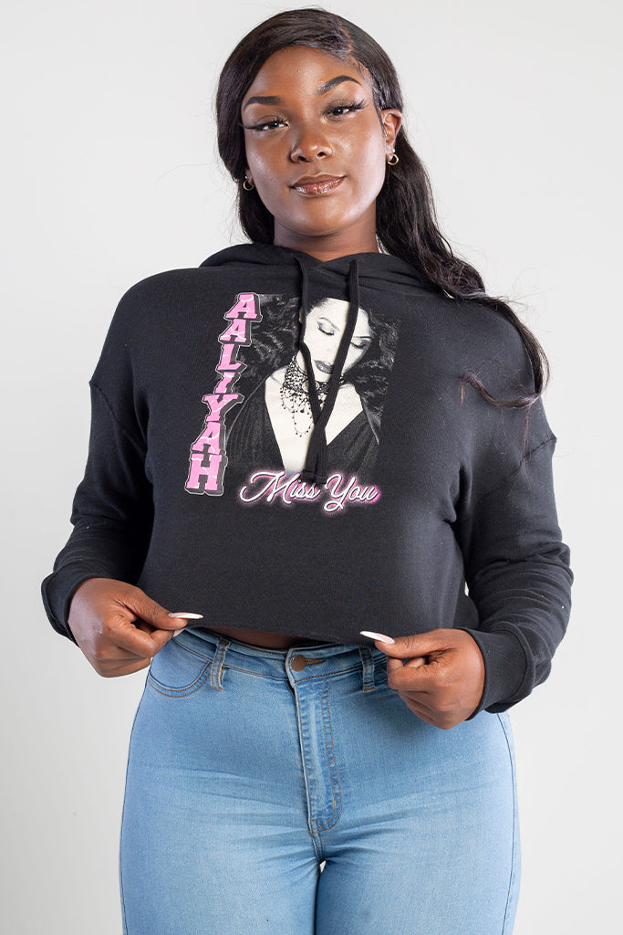 Aaliyah Miss You Crop Black Hoodie