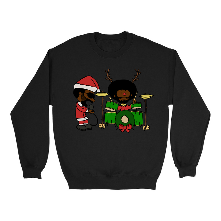 Black Thought and Questlove as Santa and Rudolph Christmas Crewneck Sweatshirt
