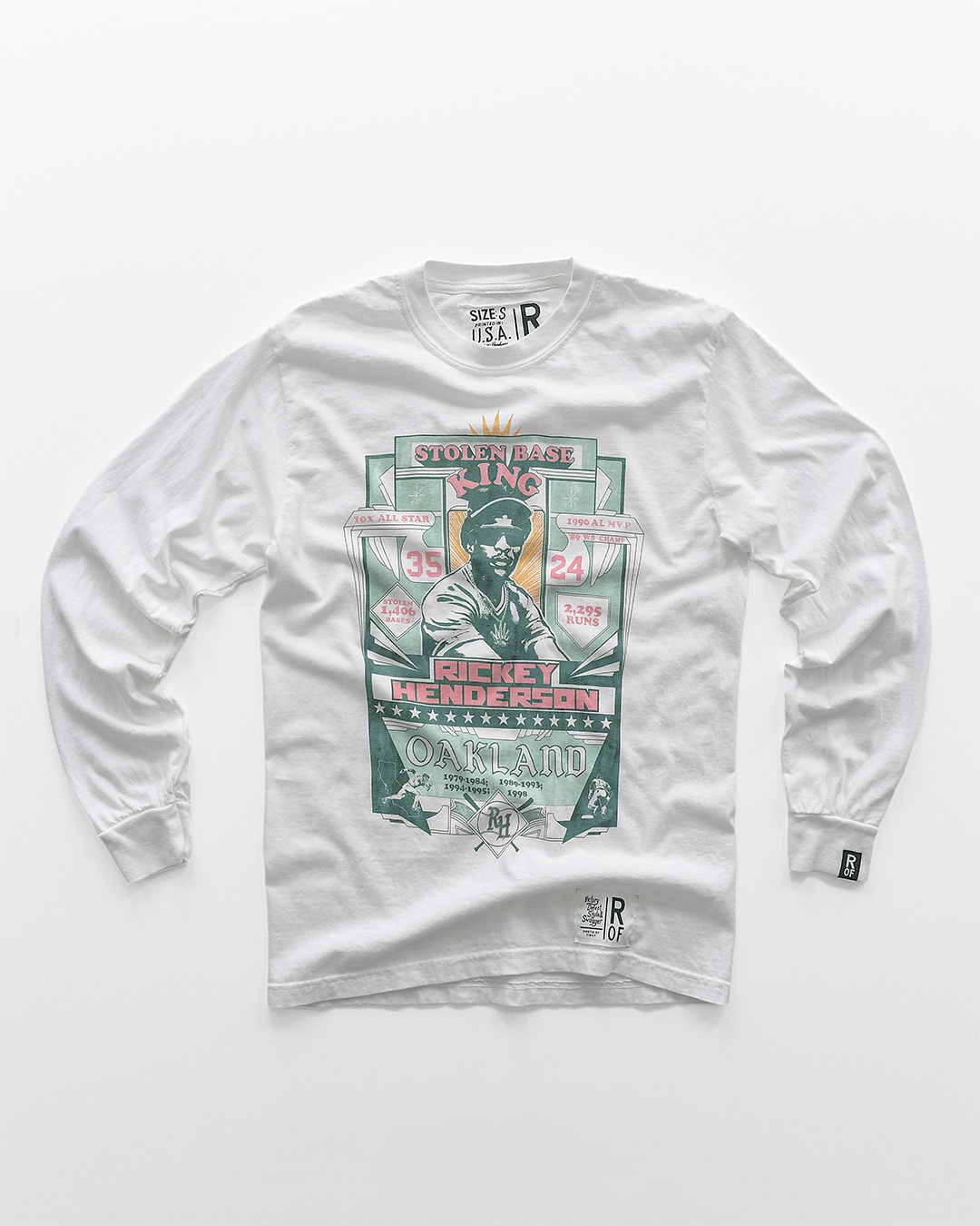 Rickey Henderson Oakland White Long Sleeve Tee