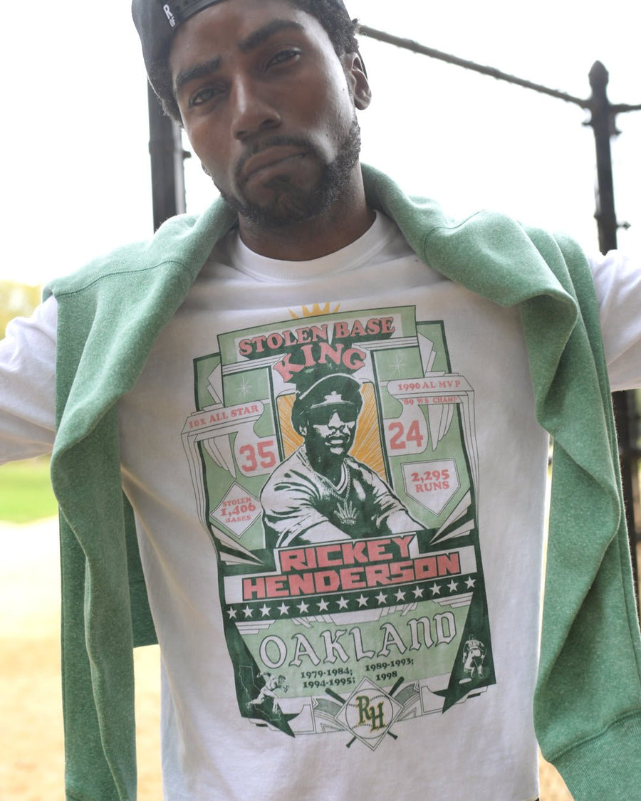 Rickey Henderson Oakland White Long Sleeve Tee