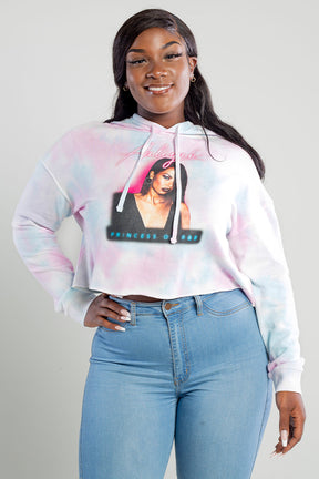 Aaliyah Princess of R&B Crop Tie-Dye Hooded Sweatshirt